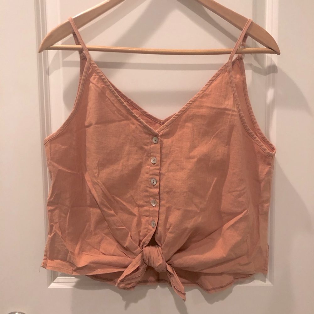 Listiele Crop Linen Tie front Tank in medium